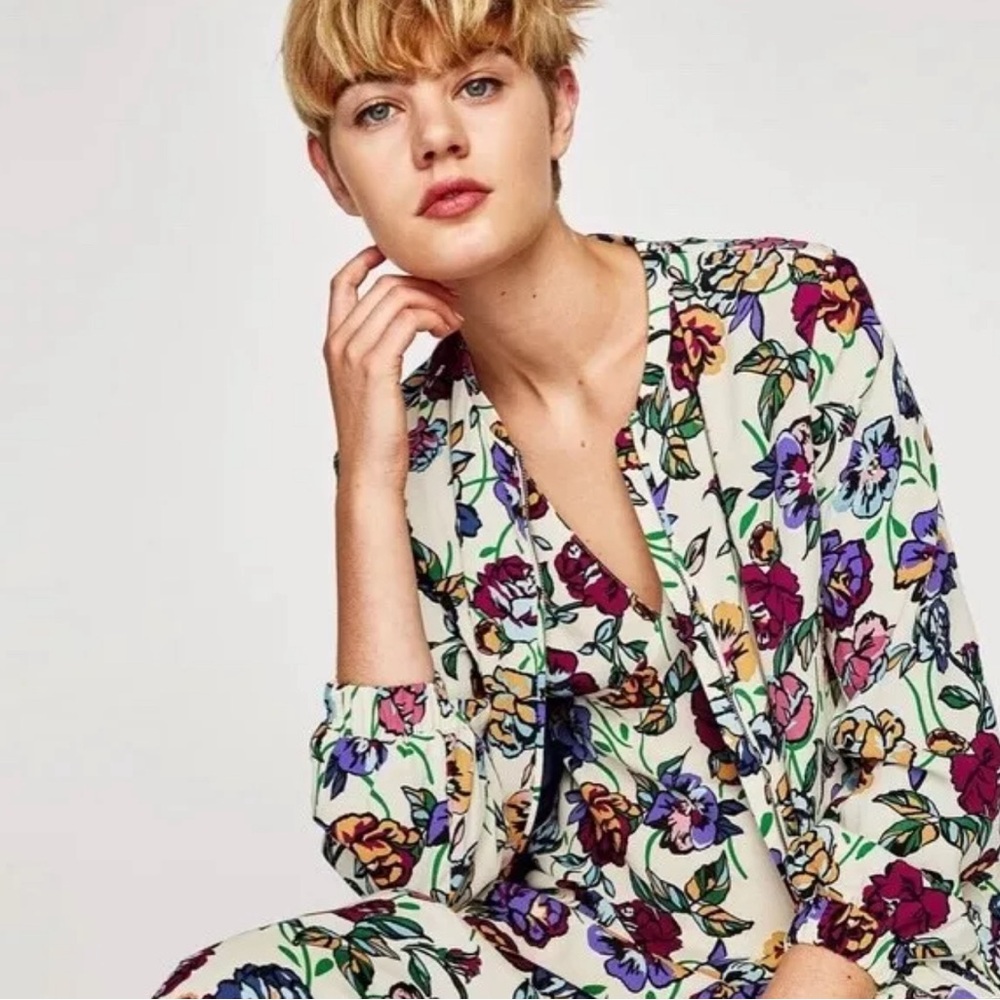 Zara TRF Women's Multi Floral Midi Dress And Bomber Jacket Set Size Small/Medium